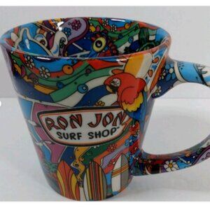 Ron Jon Surf Shop Coffee Mug.  Ceramic Collage Dolphin Parrot Turtle Wave Gulls